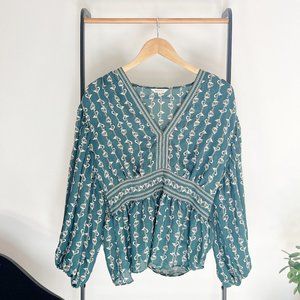 Max Studio Pattern Balloon Sleeve Blouse with Gathered Waist